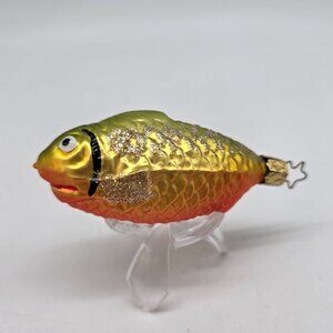 Inge Glas Fish Trout German Glass Christmas Ornament Yellow & Orange 4"